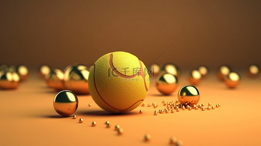 3D 渲染的网球，带有圣诞节的节日气氛