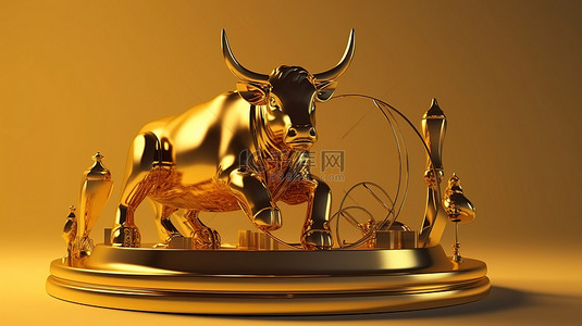 股票牛市背景图片_金牛和商业陷阱强大概念的 3D 渲染