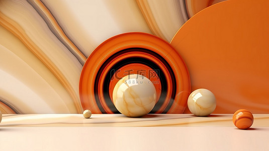 橙色圆圈背景图片_光滑的几何大理石场景，带有金色和橙色的 3D 效果