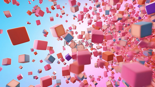 科技抽象色块背景图片_粉红色背景上翱翔的充满活力的立方体的抽象 3D 渲染