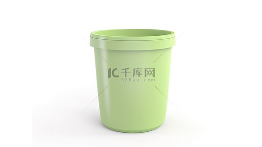 垃圾桶的垃圾背景图片_孤立的白色背景与浅绿色垃圾桶的 3D 渲染是垃圾清除的完美解决方案