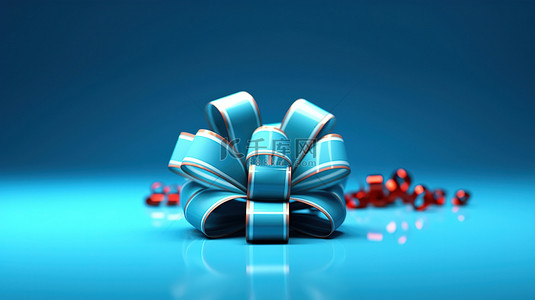 圣诞快乐 3D 图形，以蓝色背景为特色，配有节日蝴蝶结和丝带
