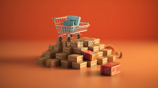 勤劳节俭背景图片_网上购物的 3d 渲染奖励利息和硬币以进行节俭购买