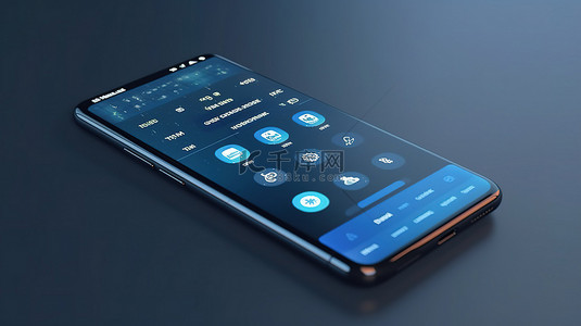 蓝色背景 3d 渲染的智能手机具有更新的用户界面
