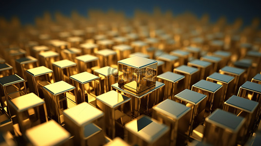 金色立方体弹出窗口通过 3D 渲染阐释领导力的概念