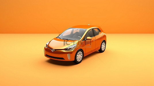 可爱的小型橙色电动掀背车的 3D 插图