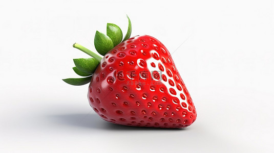 食品红色背景图片_1 白色背景上充满活力的红色草莓的 3D 渲染隔离
