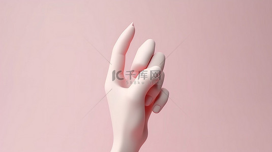 白色背景上孤立的 3D 小爱心手势的数字插图，具有卡通风格渲染