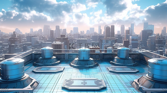 虚拟宇宙城市迷人的空中视角令人惊叹的 3D 渲染