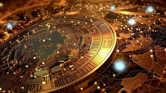 科技的未来背景图片_全球经济的未来技术网络中数字货币的 3D 插图