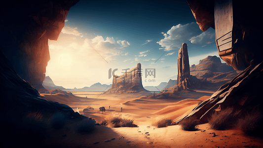 游戏虚拟沙漠插画背景