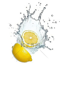 柠檬水果背景图片_白色背景中的新鲜柠檬溅在水中