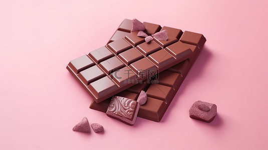 用于商业设计的粉色背景巧克力棒卡通风格 3D 渲染