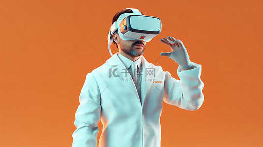 医生角色背景图片_戴着 VR 耳机的医生的令人兴奋的 3D 图像