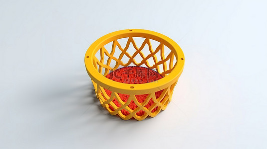 白色的比赛牌背景图片_干净的白色背景 3D 渲染上带网的儿童玩具篮球框