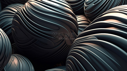 抽象蓝背景图片_抽象艺术的曲线和超现实 3D 渲染与波浪中的球形球
