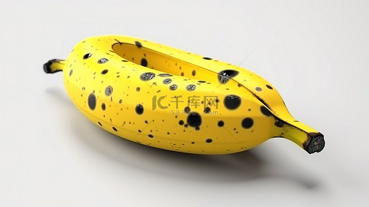 白色背景展示了带有黑点的黄色香蕉的 3d 模型