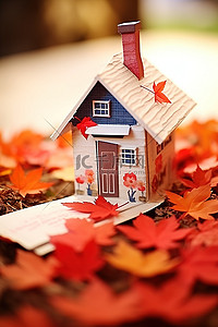 枫叶小背景图片_邮件上的小房子