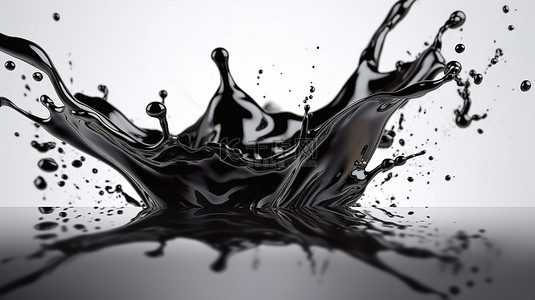 神秘的 3D 渲染黑色液体飞溅