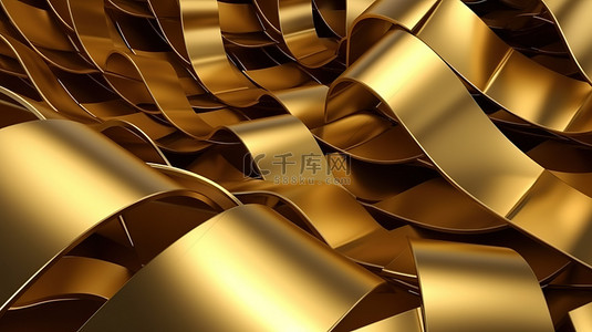 3d 黄金金属纹理背景的渲染插图