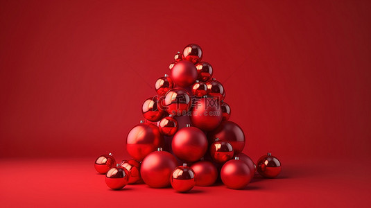 红色背景与花背景图片_红色背景与 3d 呈现的圣诞球和树