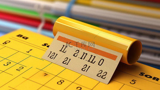 带黄历的日历背景图片_回到学校在黄色便条纸上签名，并在极端特写 3D 渲染中显示日历