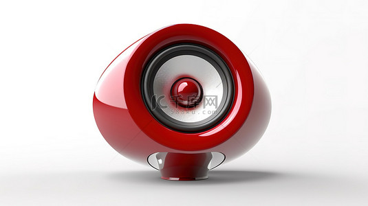 3D 渲染设计概念白色背景，带红色扬声器和音量按钮