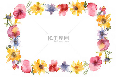 白色花背景图片_孤立的水彩白色花的方框