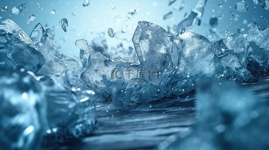 冰冻电影主题，冰蓝色背景，3D 渲染的奢华精致的垃圾扭曲
