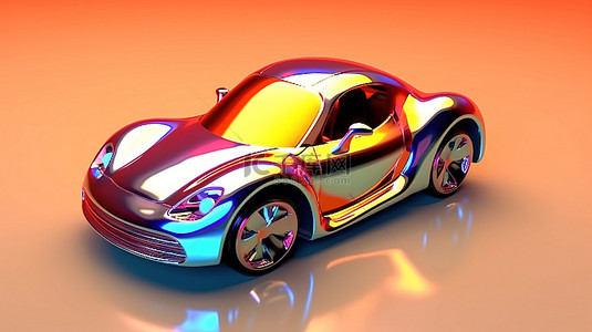 蓝灰色汽车背景图片_充满活力和光芒四射的时尚空气动力学玩具车的 3D 抽象，银色表面上有发光反射