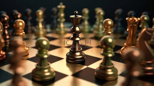 国际象棋游戏中的领导力 3d 呈现的团队合作横幅