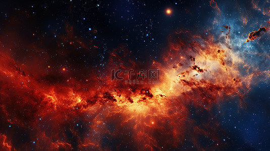 迷人的夜空和光芒四射的红色星系令人着迷的银河系和宇宙 3D 插图
