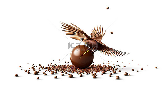 白色背景下孤立翱翔的巧克力球的 3D 插图