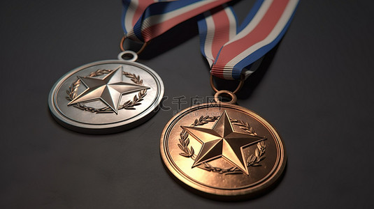 奖牌与明星令人惊叹的 3d 渲染插图