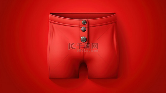 3D 渲染的红色按钮服装图标，具有时尚的休闲裤