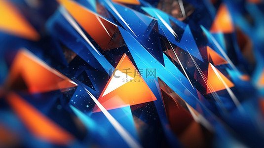 蓝色科技感电脑背景图片_当代3D数字设计未来派橙色和蓝色三角形壁纸