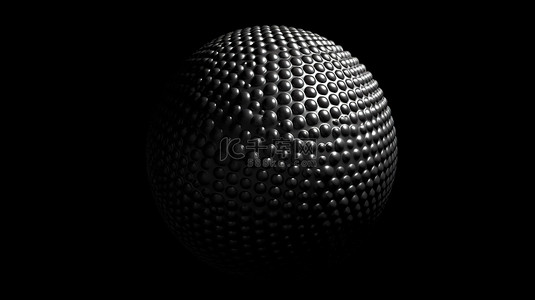 黑色背景上的单色纹理球体 3d 渲染抽象艺术