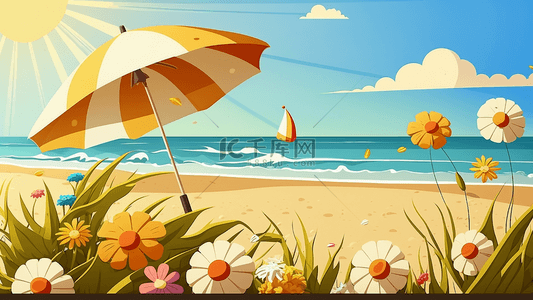 快印背景图片_阳光明媚的海滩沙滩夏天背景