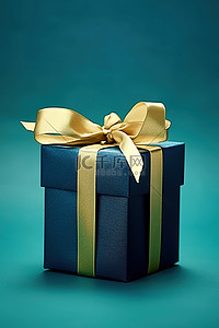 绿色背景中显示金色和蓝色包装的礼品盒