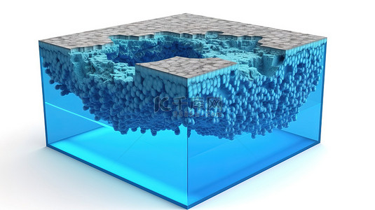 以 3d 呈现的白色背景水立方横截面