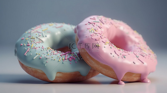 粉饭背景图片_心形甜甜圈与柔和的 3d 结冰在 3d 插图中呈现