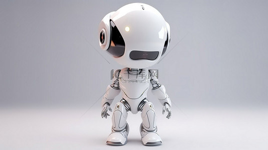 3D 渲染中穿着白色连身裤的技术人员角色可爱机器人