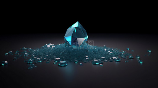 加密水晶背景图片_数字艺术中破折号标志符号加密货币硬币和水晶的 3D 插图