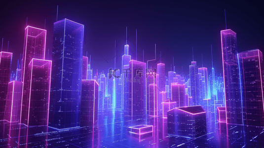 紫色科技风背景图片_紫色科技感智慧光感城市背景12