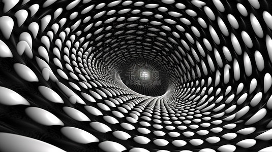 3d 渲染的黑白催眠圆圈以抽象迷幻图案扭曲
