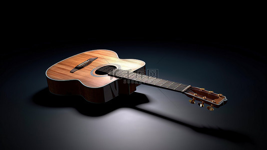 穆迪工作室中的独奏原声吉他 3D 渲染的乐器图像