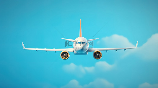 3d 渲染的飞机海报反对蓝墙天空背景
