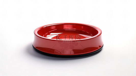 清晰的白色背景展示了用于狗猫和其他宠物的 3D 渲染红色塑料碗