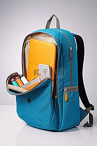 背包背景图片_天蓝色学校背包和多用途背包