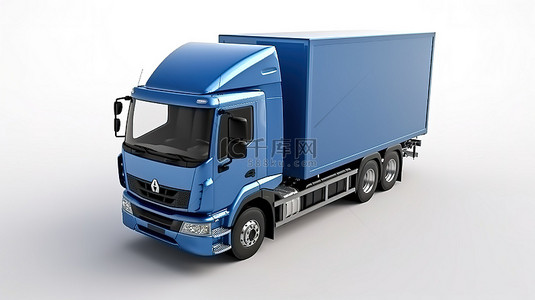 1 商用双驾驶室蓝色送货卡车的 3D 渲染